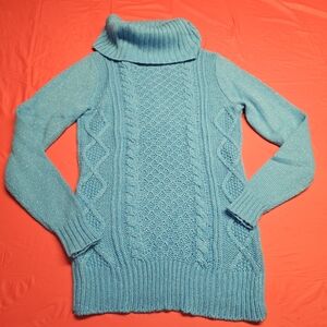 New York & Company Shimmering Blue Turtleneck Sweater szXS Like New